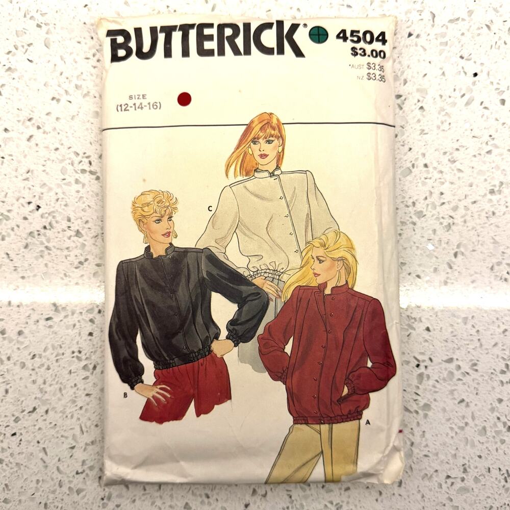 Vintage 1980s Butterick 4504 Sewing Pattern Womens Sz S-M Bomber Jacket COMPLETE